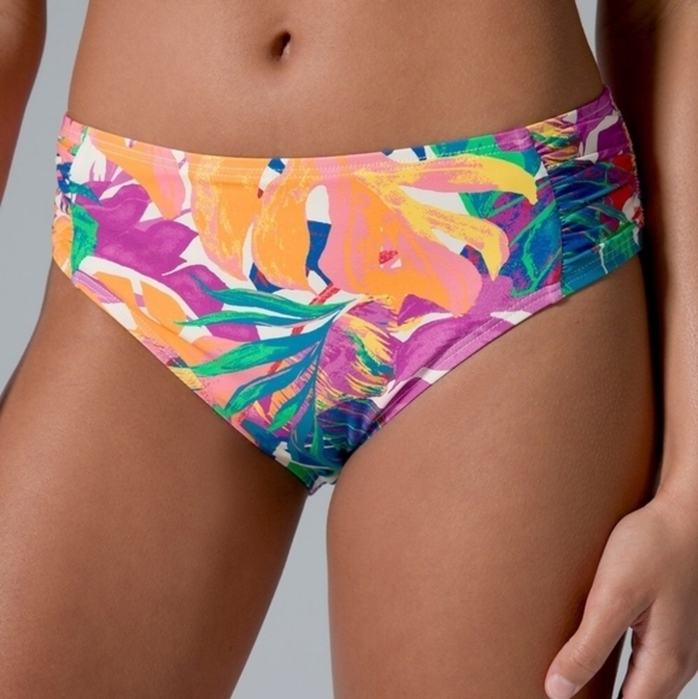 Soma NWT Women's Ruched Side‎ Bikini Bottom Tropical Print Swimsuit Brief